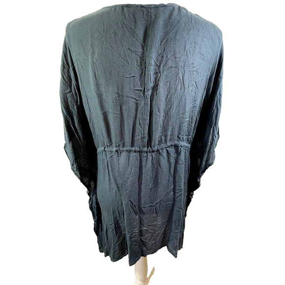 Elan Blue Tie Front Crochet Kimono Sleeve Beach Cover Up Sz L - Picture 3 of 7